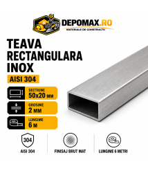 Teava rectangulara inox AISI 304, 50 x 20 x 2 mm, 6 metri
